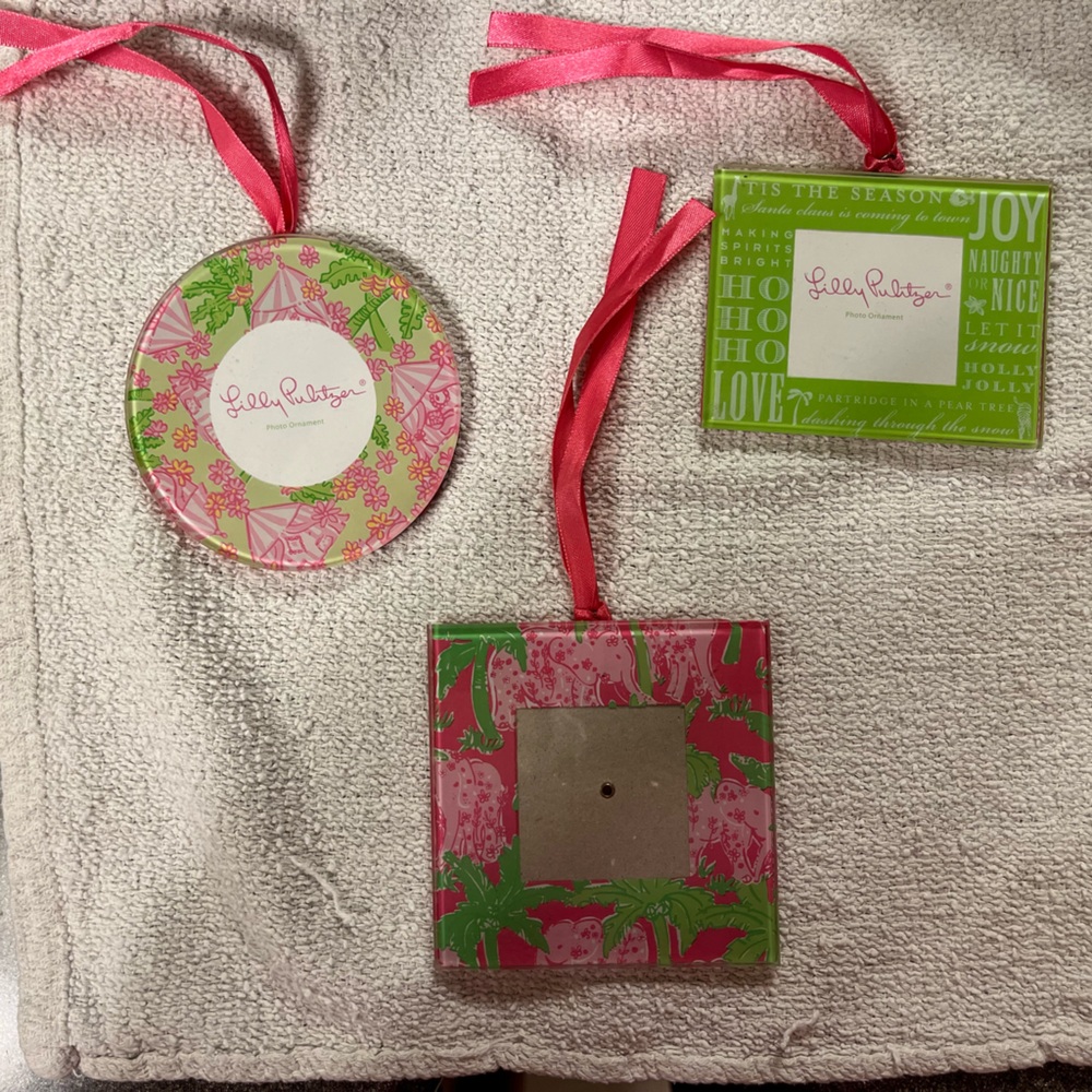 Set of 3 Lilly Pulitzer picture frame ornaments